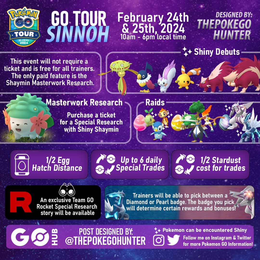 The Poke GO Hunter on X: First Details for Pokémon GO Tour: Sinnoh in  February 2024! Shiny Shaymin, Shiny Regionals, Shiny Stunky & more  announced… 👀✨  / X