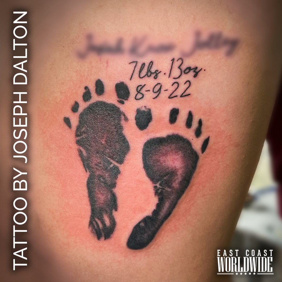 Little footprints replicated from an image the client brought in, tattoo by Joseph Dalton!  #footprints #meaningful #tattoo #jacksonville #northeastflorida #tattooideas #tattoooftheday #tattooinspo #Jacksonvilletattoos #FloridaTattoos #northflorida #ECW #EastCoastWorldwide