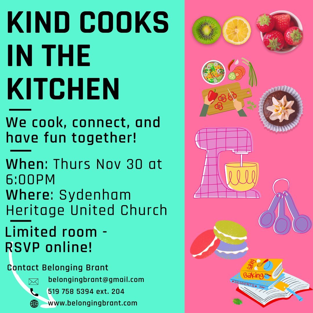 Ann will be cooking up something good this Thurs Nov 30 at Sydenham Heritage United Church starting at 6PM. If you’re interested in cooking healthy meals with your community and trying new recipes, this is the group for you! Register to join in the fun: belongingbrant.com/event-details/…