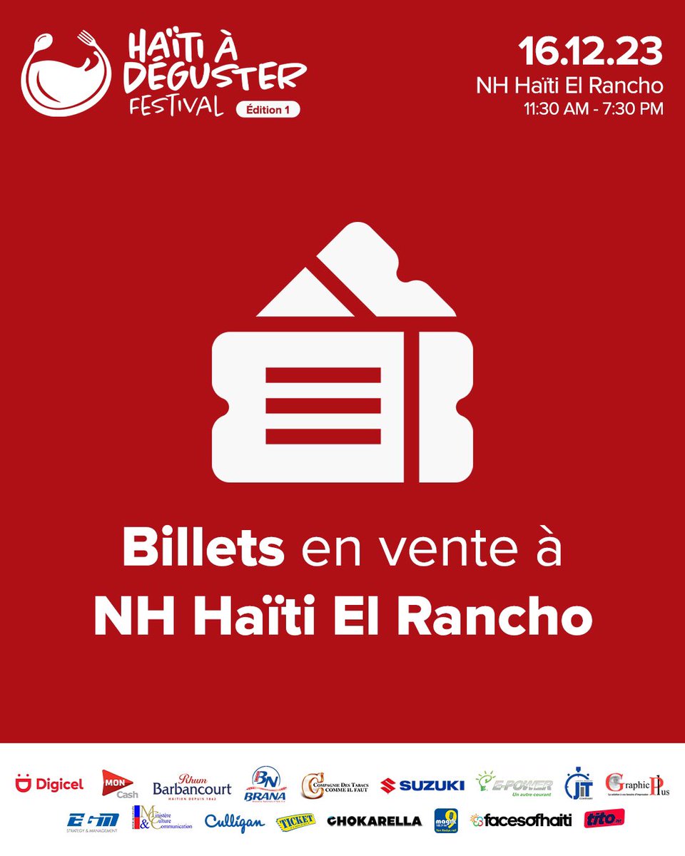 hadfestival's tweet photo. Faites passer le message ! Les cartes sont en vente au NH El Rancho à partir d’aujourd’hui au prix de 15$ ou 2000 gourdes ! 
.
.
—-
🚗🌟 #HADFest 🍽️🇭🇹 #HaitiADegusrer #Haiti #SaveursLocales #DécouverteGustative https://t.co/YZm4inoPe1