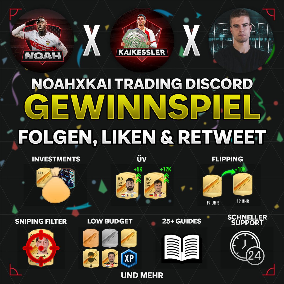JulianFGU's tweet image. Du musst nicht aufladen, um n geiles Team zu kriegen, Noah &amp;amp; Kai zeigen dir wie’s geht:

Ich verlose mit ihnen 4 Plätze für Dezember in ihrem Discord 🤞🏻

Um teilzunehmen:
1. @xNoahHD1, @KaiKessler15 &amp;amp; @JulianFGU folgen 
2. Liken 
3. Teilen/ Reposten
Auflösung am 1.12 🤝

#Werbung