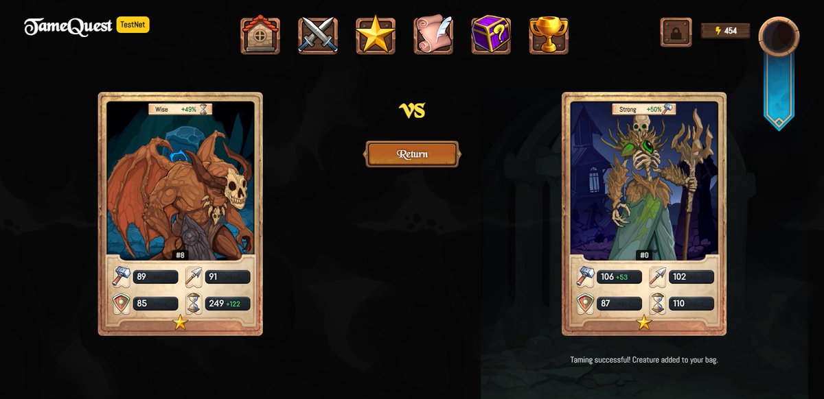 Alright!! This is my best tamed monster on <a href="/tame_quest/">TameQuest</a> so far!

Awesome job <a href="/grzracz/">grzracz</a>!  Can't wait for further updates!

Get in here and start playing: testnet.tamequest.com

#Algorand #BlockchainGaming