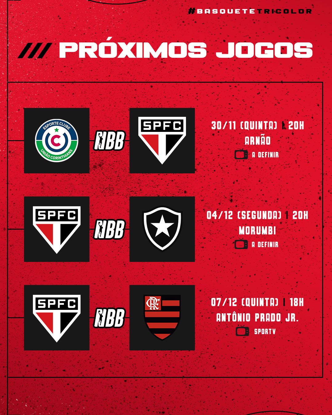 Tabela do NBB é divulgada: confira os jogos do Basquete Tricolor - SPFC