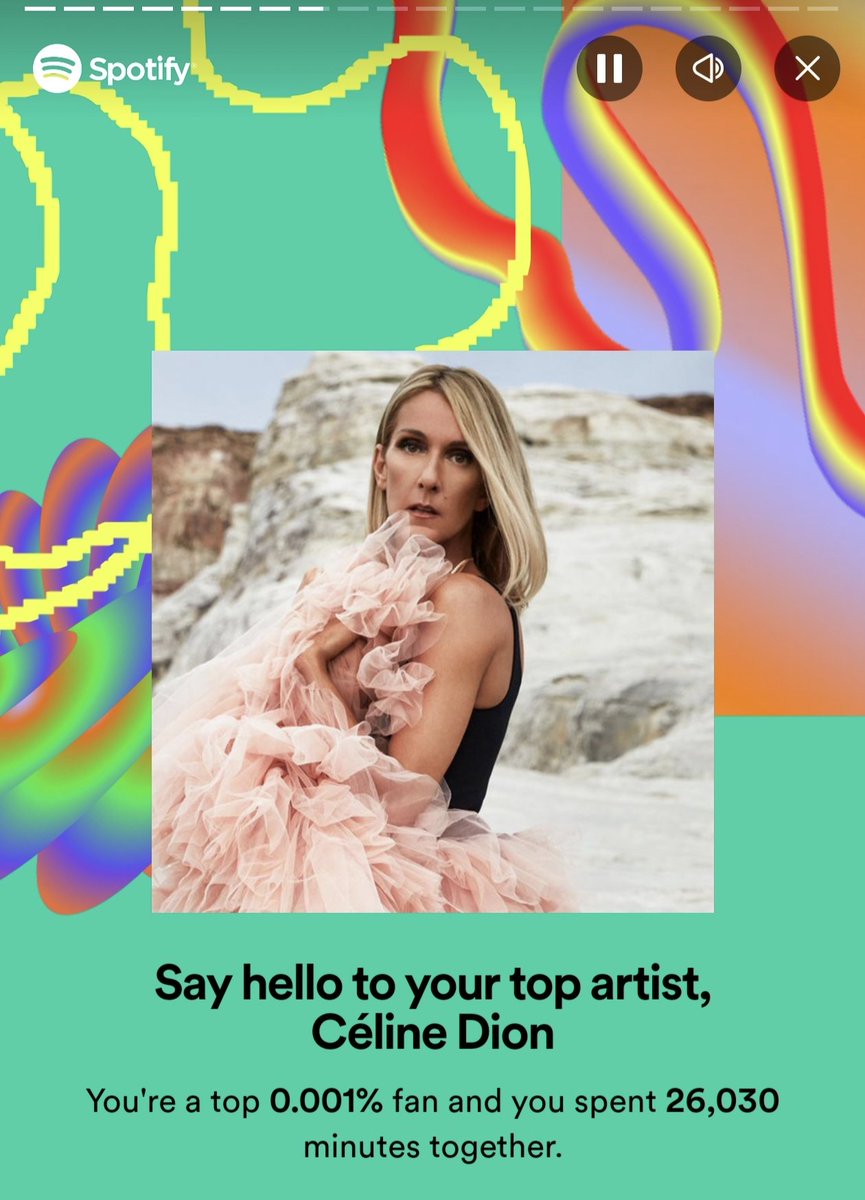 Drop down your #TopArtist and Top 5 #CelineDion songs. We know #Celine songs are your Top 5 😁

#SpotifyWrapped
#Spotify #StreamingNow #Streaming