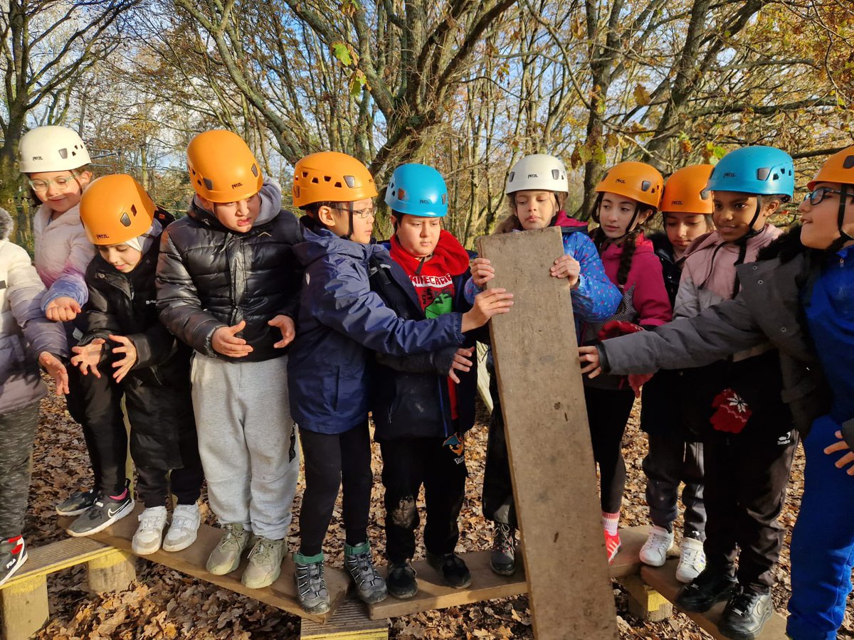 Trinity on the challenge course testing their team work.