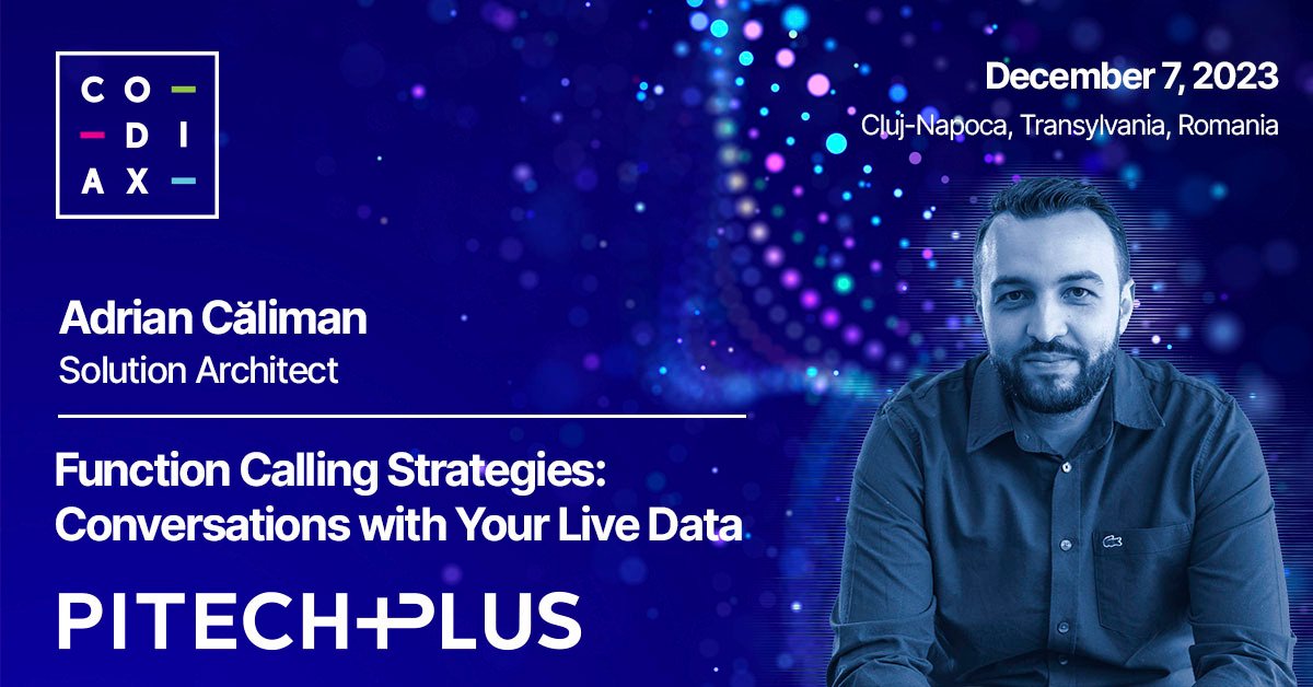 #workshopannouncement

🚀 Dive into the future of AI at Codiax 2023!
Join us for the workshop 'Function Calling Strategies: Conversations with Your Live Data' where Adrian Caliman from @PitechPlus will unravel the magic of Function Calling in OpenAI models.