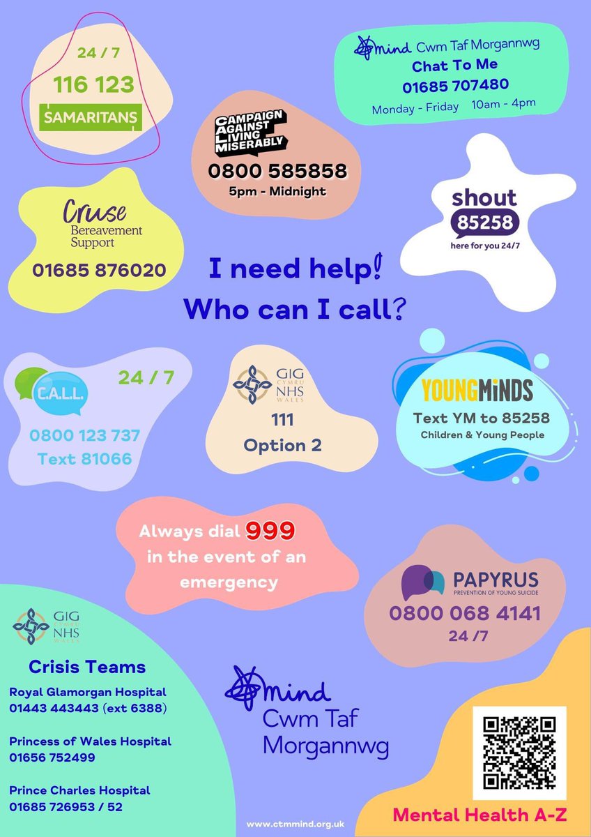 Really helpful poster put together by @ctmmind to help people in RCT, Merthyr and Bridgend access mental health support.

@BridgendSams