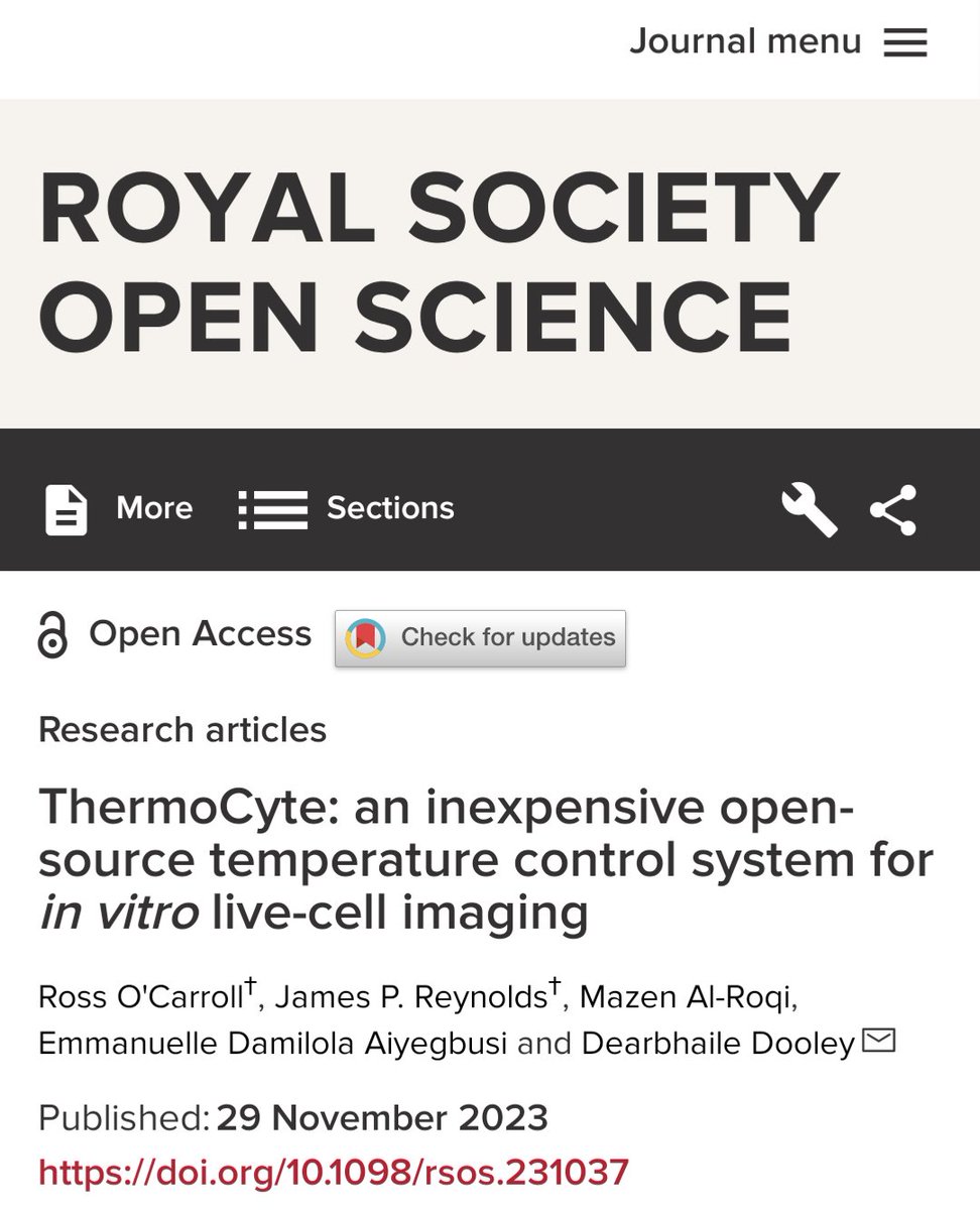 Delighted to share that our paper describing the construction of an inexpensive temperature controller for live cell imaging has been published in the Royal Society Open Science! Many thanks to all at @D_Dooley1 lab! @RSocPublishing @UCDMedicine 
#RSOS 

dx.doi.org/10.1098/rsos.2…