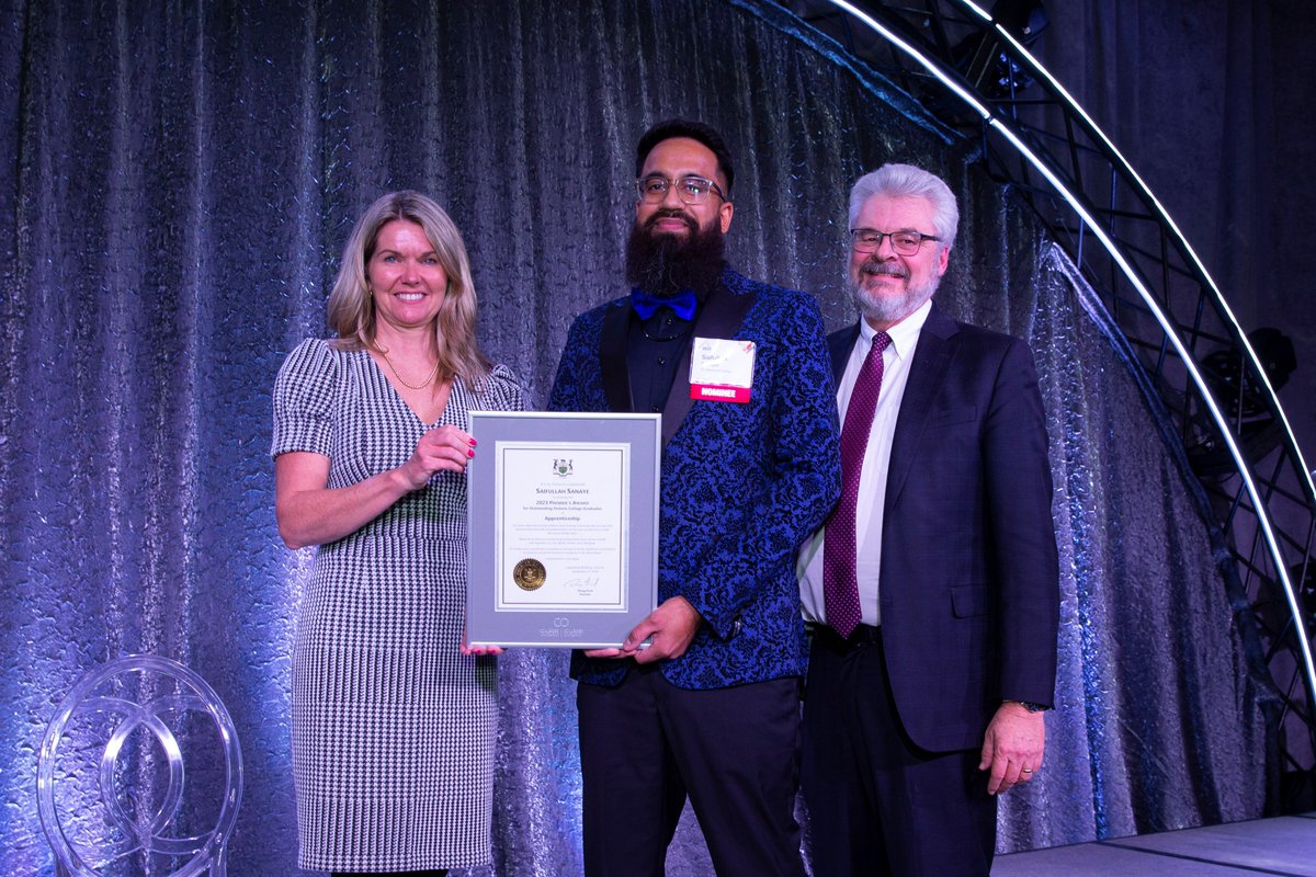 Skills Ontario is proud to sponsor the #Apprenticeship Award at the Premier's Awards hosted by <a href="/CollegesOntario/">Colleges Ontario</a>. Congratulations to all the nominees and this year’s award recipient, Saifullah Sanaye, from St. Lawrence College!
<a href="/JillDunlop1/">Jill Dunlop</a>  <a href="/IanSkillsON/">Ian Howcroft</a> <a href="/whatsinsideslc/">St. Lawrence College</a>