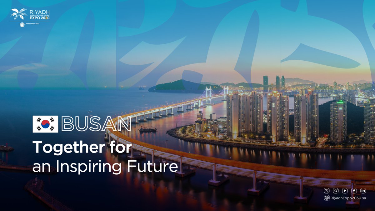 Our gratitude to Busan for its strong competition and commitment to global progress throughout the #Expo2030 bidding. 

우리는 모두를 위한 더 밝은 미래를 만들기 위해 함께 노력하겠습니다.
우리는 모두에게 영감을 주는 미래를 함께 만들어가겠습니다.. 🇸🇦 🇰🇷 

@expo2030busan