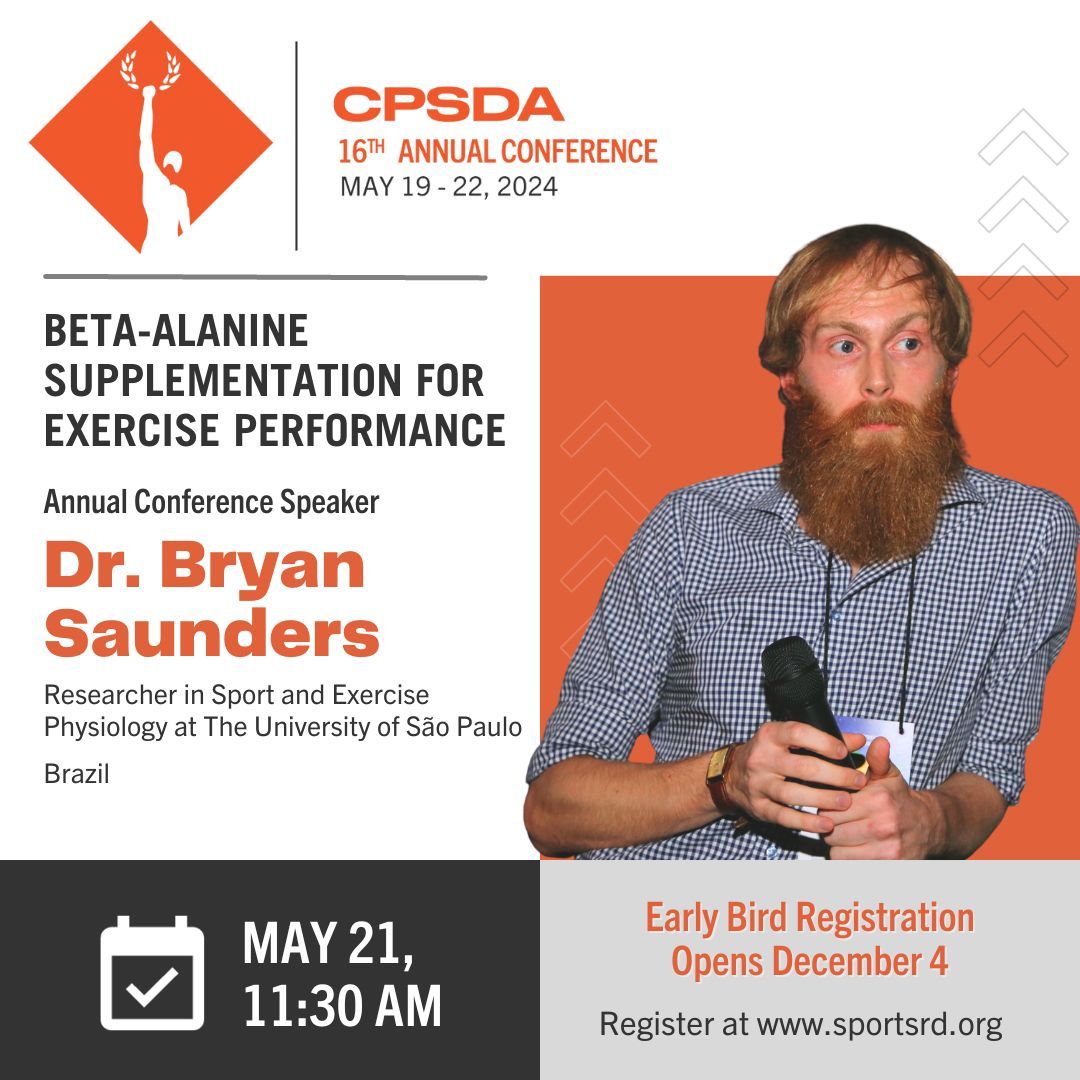 fuelingvictory's tweet image. #CPSDA2024 Speaker Spotlight: Bryan Saunders, BSc, MSc, PhD @bicycle_bryan

Use the link below to learn more about the speakers, sessions, and meeting agenda! Early Bird registration opens December 4th. 

buff.ly/2OQgHl2