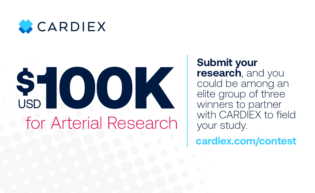CardiexLimited's tweet photo. Are you committed to advancing arterial stiffness and vascular health research? CardieX has launched the Arterial Research Initiative, with a total prize pool of USD $100,000 to support breakthroughs in this field! $CDX Full details here: https://t.co/YVSShx4tFP https://t.co/OBLdrr5REw