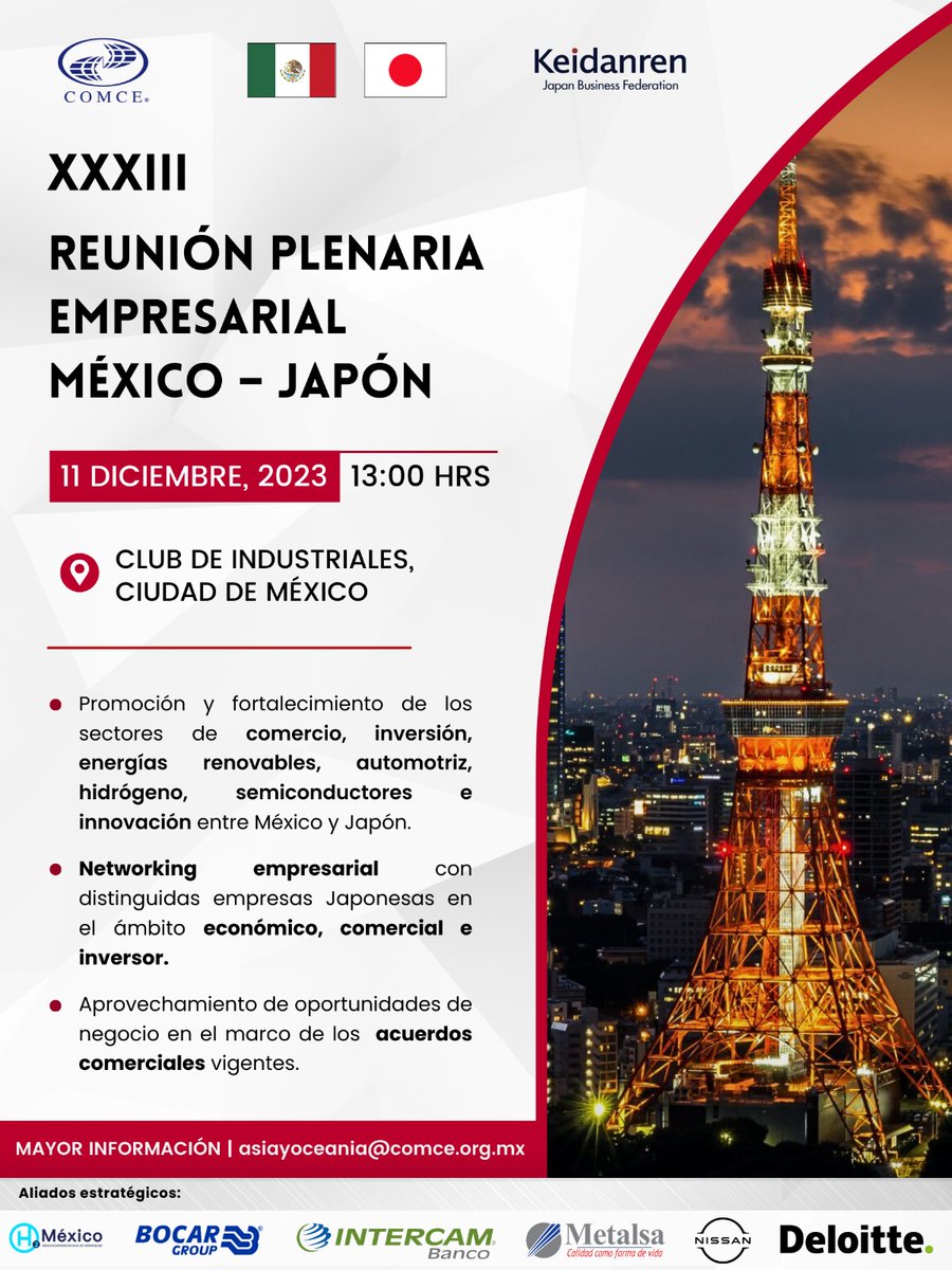 adolfolaborde71's tweet photo. Si eres empresario o inversionista mexicano que está buscando diversificar sus operaciones globales, este evento es para ti. Japón es una magnifica opción para ello. #CIBE #Japón #México #Mejora #Negocios @ComceOficial @EmbamexJP @JapanEmb_Mexico @Jetro_Mexico @SE_mx @SRE_mx https://t.co/zP6aZJrCD6