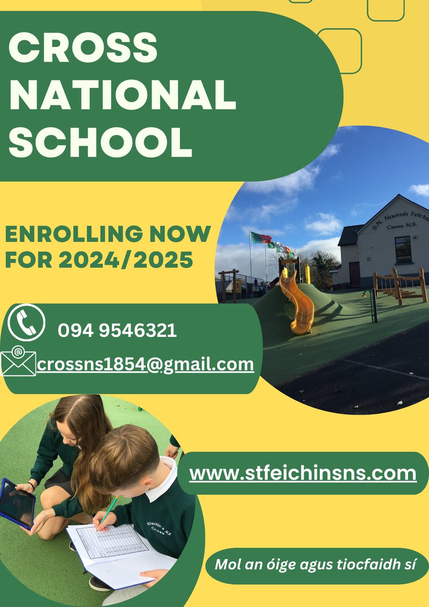crossns1854's tweet photo. We are now accepting enrolments for September 2024. Please contact the school for an enrolment form. @Thenealegaaclub @thecontel @WesternPeople @themayonews  @MayoAdvert https://t.co/f5QVsT1agK