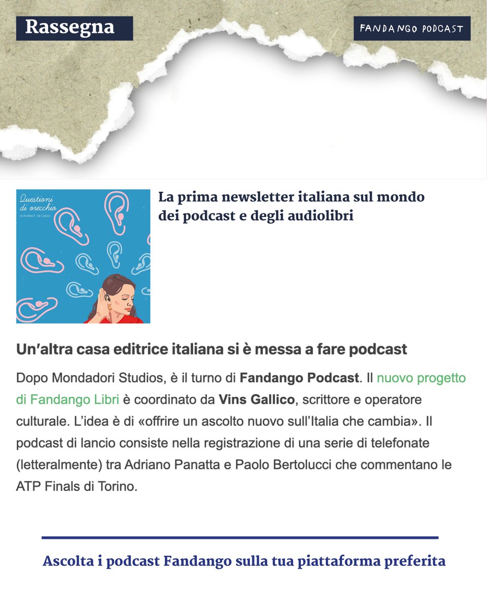 fandangopodcast (@fandangopod) on Twitter photo 🗞️"Offrire un ascolto nuovo sull'Italia che cambia"
Il progetto #FandangoPodcast, coordinato da @vinsgallico e #LaTelefonata sulla newsletter "Questioni d'orecchio" <a href="/AndreaFdeCesco/">Andrea F. de Cesco</a>.
👇 🗞️"Offrire un ascolto nuovo sull'Italia che cambia"
Il progetto #FandangoPodcast, coordinato da @vinsgallico e #LaTelefonata sulla newsletter "Questioni d'orecchio" <a href="/AndreaFdeCesco/">Andrea F. de Cesco</a>.
👇