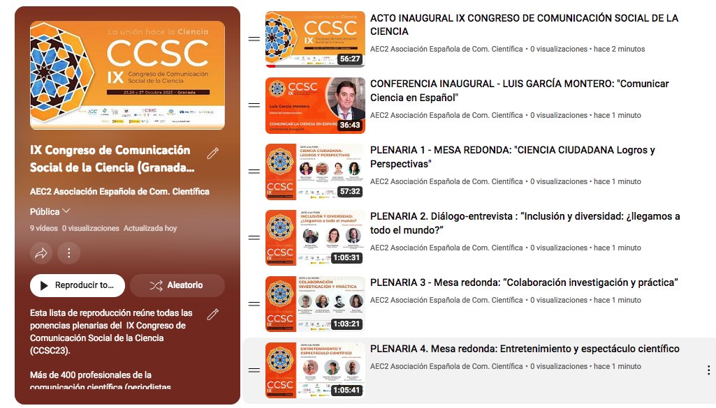 Ya puedes revivir el #CCSC23 todas las veces que quieras.

Ya están disponibles los vídeos de todas las charlas plenarias del Congreso. 

1 lista de reproducción, 9 vídeos, 5 plenarias, 2 ponencias y 1 espectáculo descacharrante.

youtube.com/playlist?list=…