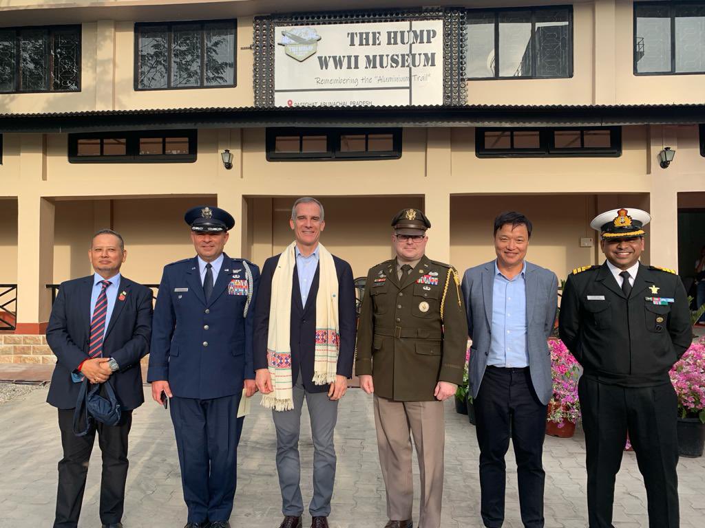 An image of Ambassador Garcetti with 5 others at the “The Hump: WW2 Museum” in Pasighat.