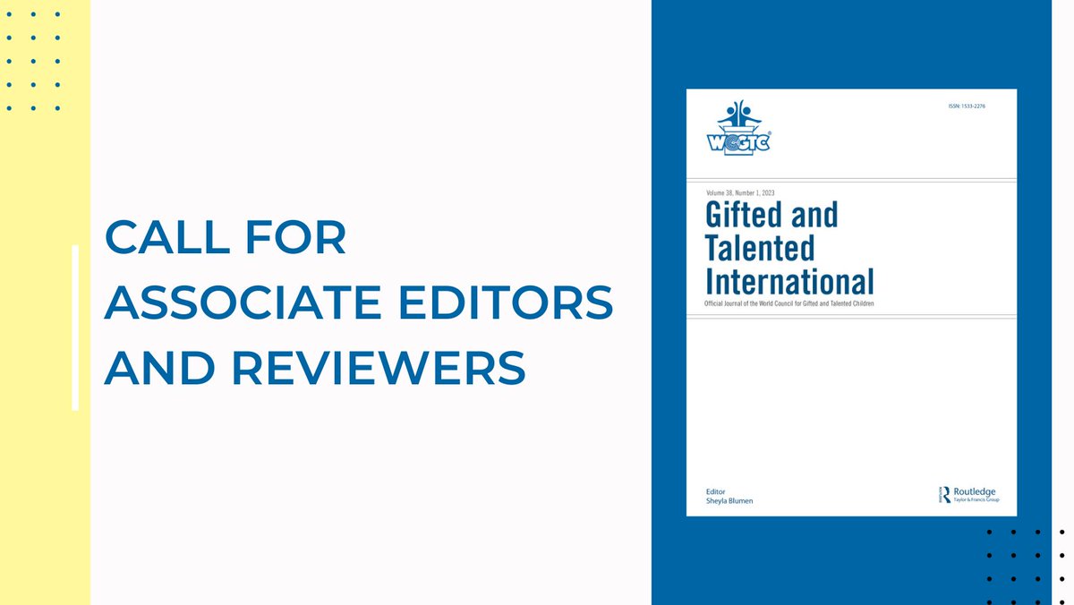 We are looking to add additional Associate Editors and Reviewers for our journal Gifted and Talented International. You may find additional information and apply for one of the roles at think.taylorandfrancis.com/editor_recruit…. #gtchat #edchat #gifted #gifteded #talentdevelopment #creativity