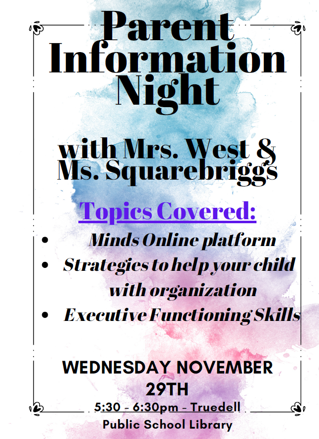 Just a reminder to our Junior/Intermediate families, <a href="/Ms_S78_LDSB/">🌈Ms. S 7/8_LDSB🌈</a>  and I are running a Parent Information Night this evening a 5:30pm. Topics include - navigating MindsOnline and supporting your students (and your own) executive functioning skills! @mrsphippen56 <a href="/TruedellPS_LDSB/">Truedell PS</a>