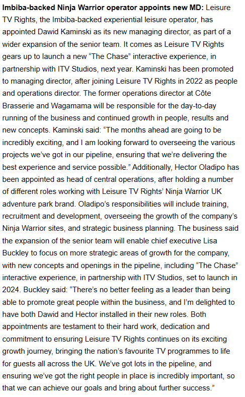 rab_property's tweet photo. Client News | Congratulations, Dawid Kaminski and Hector Oladipo, on new roles with @LeisureTVRights. Exciting things ahead as this Imbiba-backed experiential leisure operator predicts growth.

https://t.co/bOwIXLq7Pg...

#experientialleisure #commercialproperty #strategicgrowth https://t.co/L6wyyiJGYW