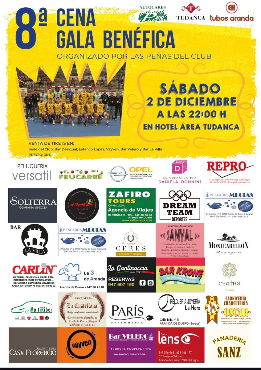 Este sábado tenemos la octava gala del balonmano. Agradecer a todos los colaboradores que hacen posible este evento. Los podemos ver en el cartel. Hasta el viernes noche se pueden adquirir los tickets.