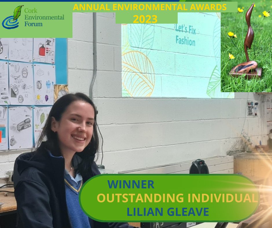 Congratulations to our Individual Award Winner, Lilian Gleave, this young leader's many actions to Fix Fast Fashion are truly inspiring @KinsaleComSch @irishexaminer @YSInow @CRNIreland @preventwaste @CorkCoComhairle @Corkcoco @Dept_ECC @CorkZeroWaste