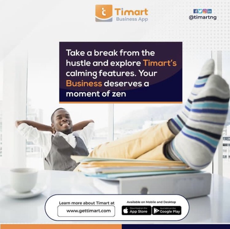 plainwhitte's tweet image. Take a break and explore Timart Business App 💥
Wellness Wednesday with Timart! Today, take a break from the hustle and explore Timart’s calming features. Your Business deserves a moment of zen 🥂

#Business #Tech #Startup #SmallBusiness #SMEs #Enterpreneurship #BusinessSoftware