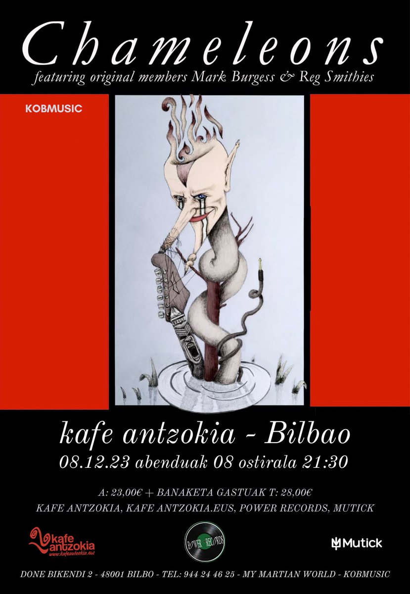 ¡Chameleons agotan entradas pero siempre podéis venir a Bilbo!

▪️3-12, Copérnico (MAD) -sold out
▪️4-12, 16 Toneladas(VLC) -sold out
▪️5-12, 16 Toneladas (VLC) -sold out
▪️6-12, Sala Zero (TA)
▪️7-12, Sala WOLF (BCN) -sold out
▪️8-12, <a href="/kafeantzokia/">Kafe Antzokia</a> (Bilbao) 💥 

🎫 @Mutick_es