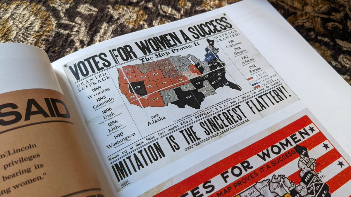 ContentContext1's tweet image. A nice pair of maps showing how suffrage spread across the states. The first deploying a pretty catchy editorial headline "Imitation it the sincerest for flattery" implying that states bordering one another wouldn't dare be left out... #data #maps #data4change