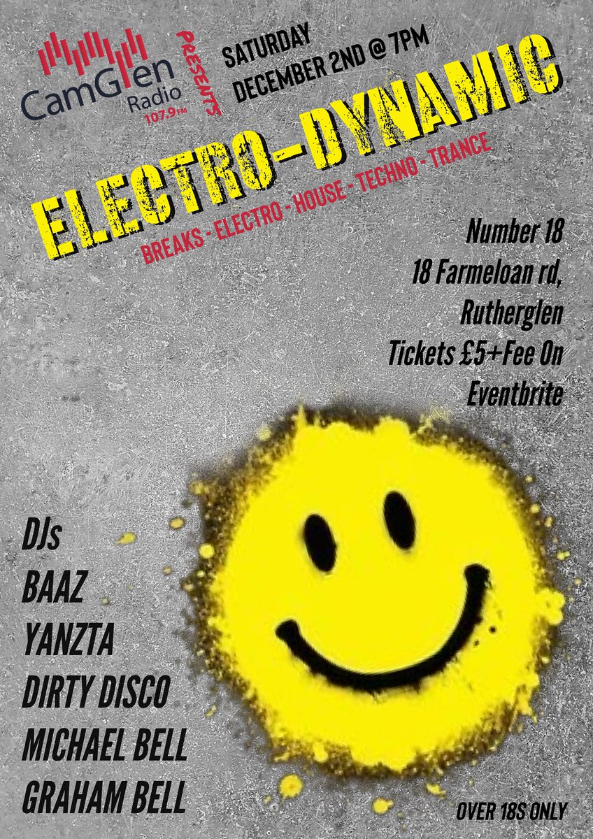 We're down to the last few £5 early bird tickets for our #camglenpresents electro dynamic gig this Saturday (2 Dec) in @no18venue. Doors open 7pm. Thanks to DJ Dirty Disco for creating the hilarious reel to help promote! Book here➡️ ow.ly/C9y050QclKK