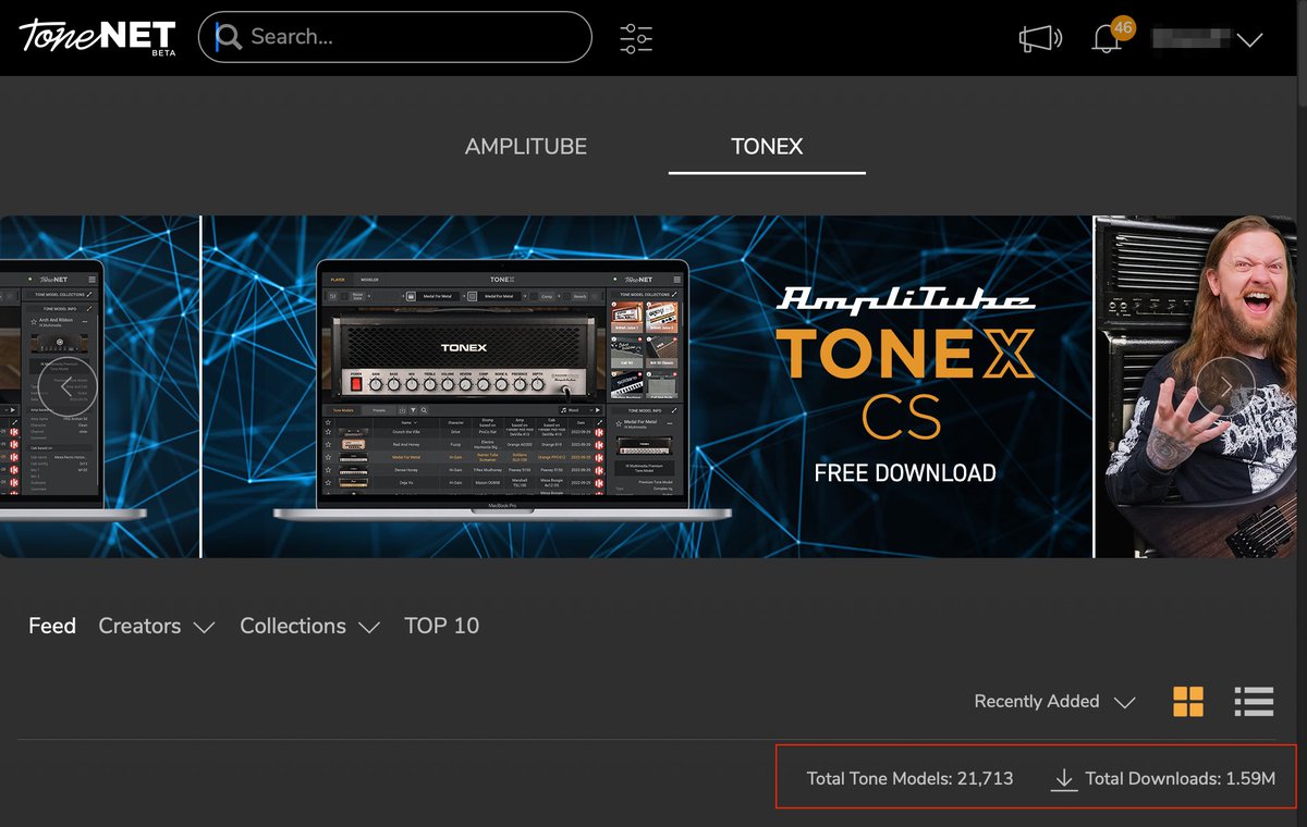 ikmultimedia_jp's tweet image. 世界中の #TONEX ユーザーによって投稿され、#ToneNET にて公開されている Tone Modelは、現在2.1万種類（有償のTone Partner CollectionのTone Modelは194種類）、ダウンロード数は159万以上。TONEXソフトウェア、TONEX Pedal の価値は、高まり続けています。tone.net/tonex