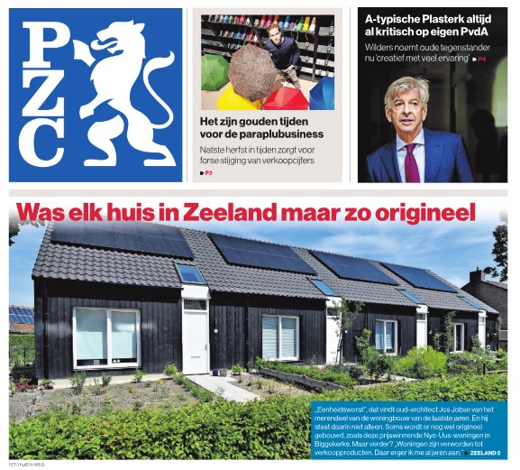 Vandaag op de voorpagina van de PZC: het Nye-Uus! Het unieke Zeeuwse prefab woningbouwconcept, welke we hebben ontwikkeld in samenwerking met Aannemingsbedrijf Fraanje B.V., WTS Architecten en DWT installatiegroep BV.

#latenwesamenbouwen