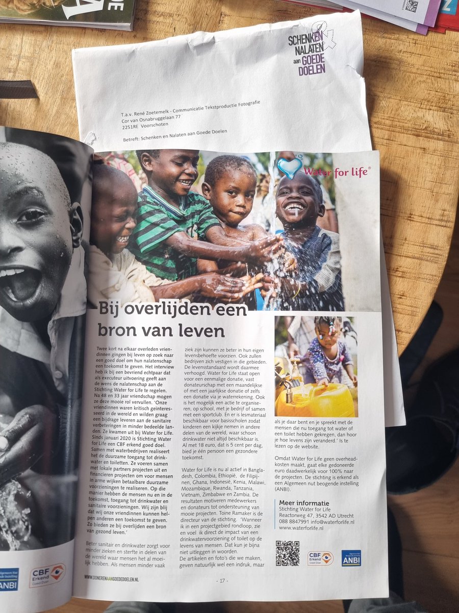 Fijn om mee te werken aan het Goede doelen magazine. 2 artikelen geleverd. Water for life (Bij overlijden bron van leven) en Cultuurfonds (Waarde hechten aan cultuur en natuur).