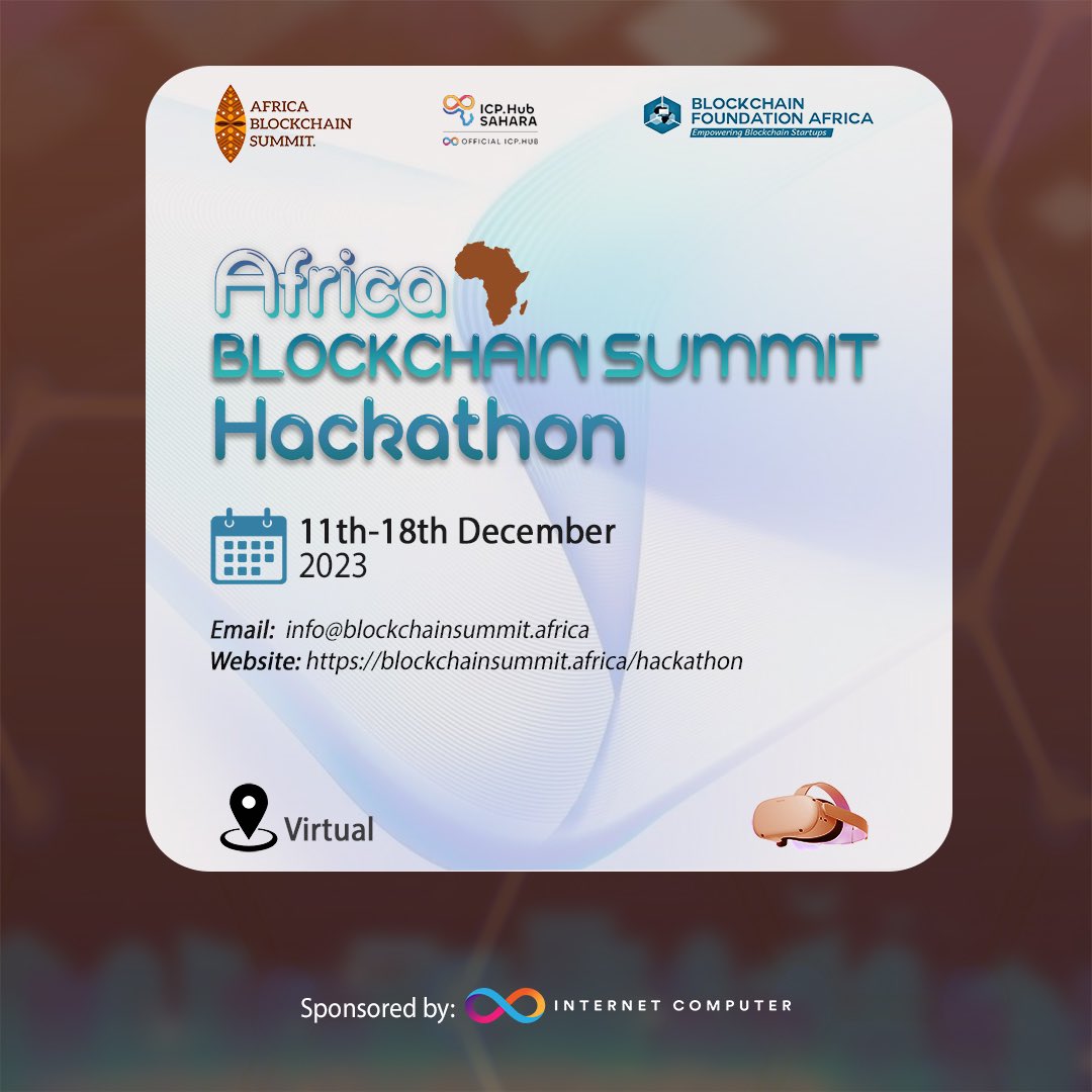 ab_summit's tweet photo. Exciting news! 🌍 Join the ABS Hackathon organized by @ab_summit and @IcpSahara.🚀 Hosted by @bcfafrica, this virtual event on $ICP is set for 11th-18th Dec 2023. Proudly sponsored by $ICP, exclusively for participants based in Ghana. 🔗 #Blockchain #Hackathon #ICP #AfricaTech https://t.co/JifoNJfFaQ