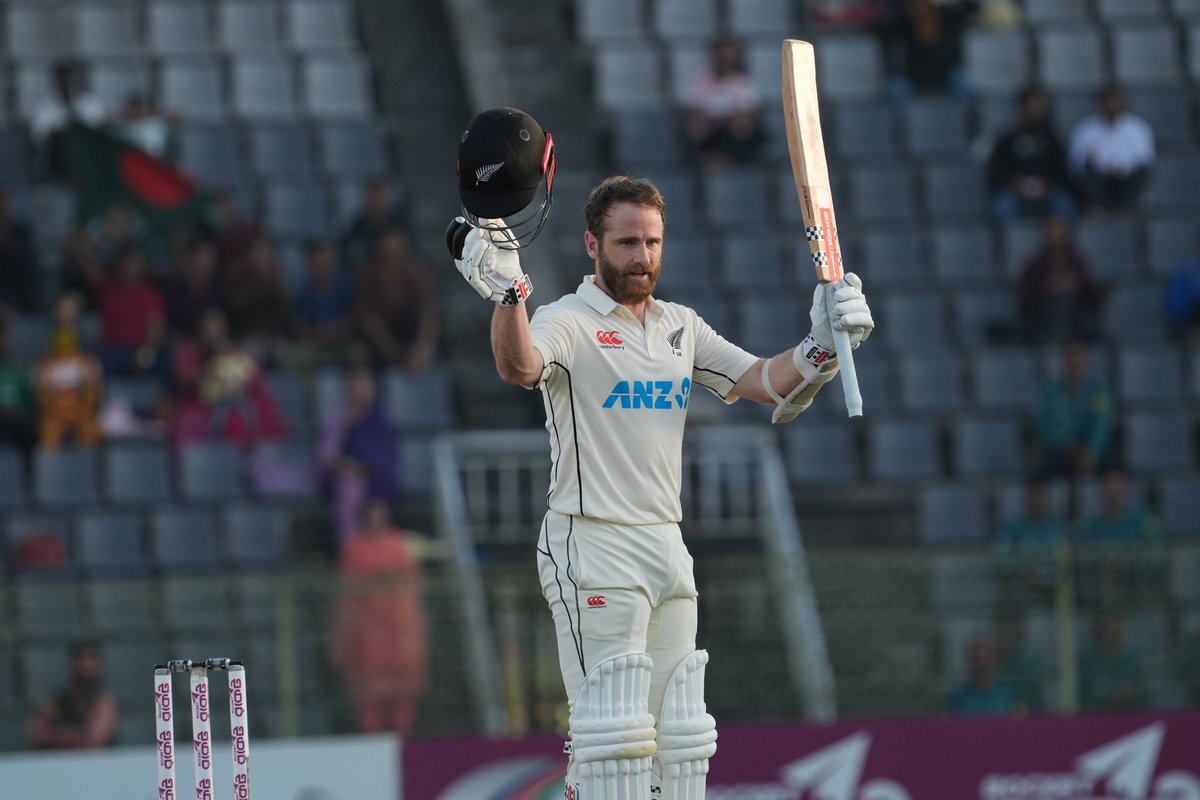 BLACKCAPS's tweet photo. Test century number 2️⃣9️⃣ for Kane Williamson! He becomes the first New Zealand player to score a century in four consecutive Tests and the second New Zealand player, behind Andrew Jones, to score a century in three consecutive Test innings 🏏

#BANvNZ #CricketNation https://t.co/1DA3TTMc0o