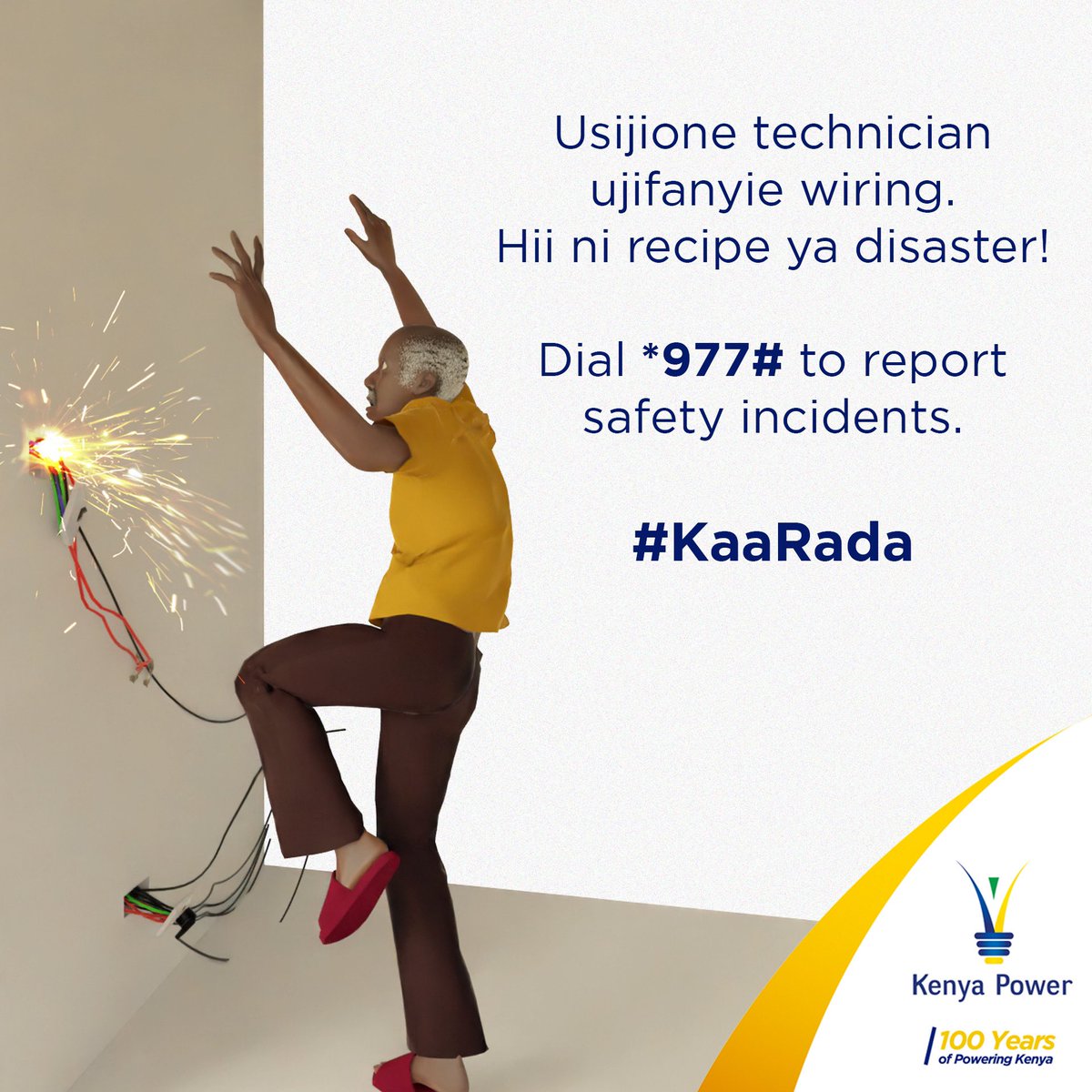 Story zingine wachia the experts. Always engage a licensed electrician and avoid quacks. A list of licensed electricians can be found on the epra website on epra.go.ke Dial *977# or visit the nearest Kenya Power office to report safety incidents. #KaaRada ^JC