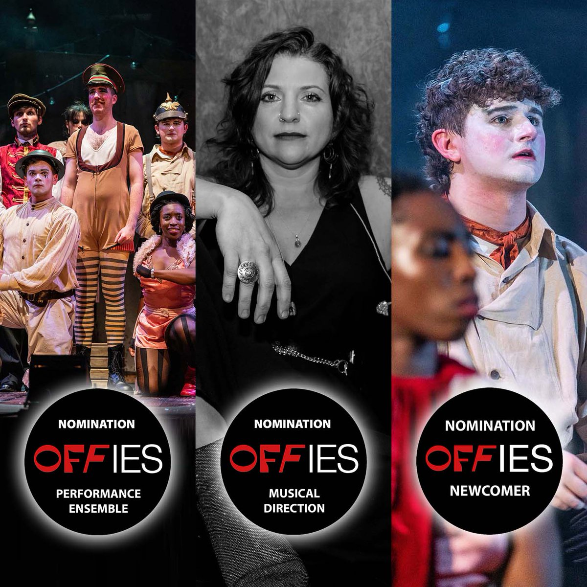Blackeyedtheatr's tweet photo. We're super proud to have received three #offies nominations for OH WHAT A LOVELY WAR in the following categories:
PERFORMANCE ENSEMBLE
MUSICAL DIRECTION - Ellie Verkerk
NEWCOMER - Harry Curley
Congratulations to you all!
See it at @swkplay until 9 Dec
https://t.co/9LoNUrYgbV https://t.co/HBGgspRDin