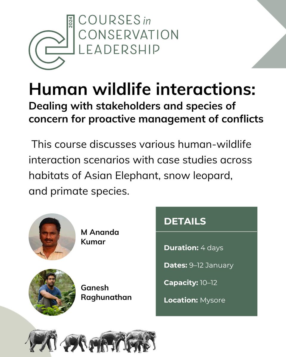 Around 150 million people that depend on forest areas in India are compelled to bear the brunt of human-wildlife conflicts. If you would like to learn more about how to manage conflict and make informed decisions for conservation, apply for this course. ncf-india.org/conservation-l…