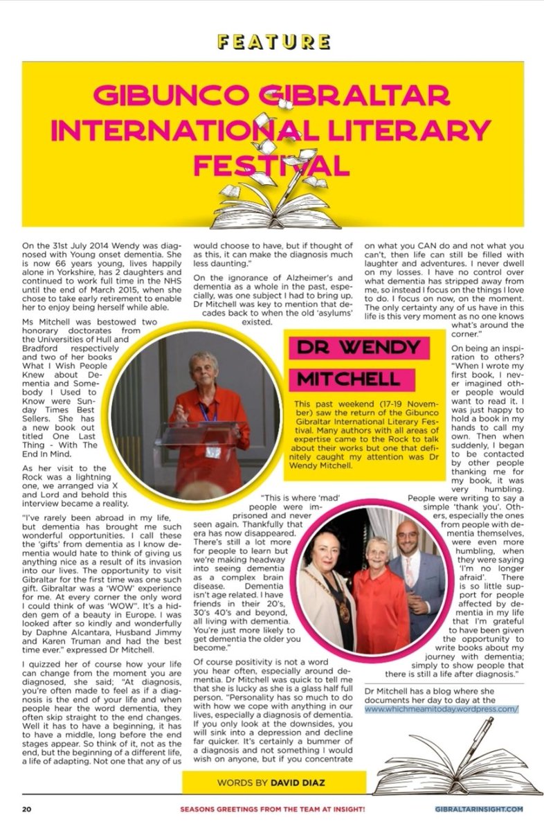 I had the opportunity to interview Dr @WendyPMitchell for @GBZinsight. Wendy was in #Gibraltar for the 2023 @GibraltarLitFes. 

Thanks for your time Wendy! #FreelanceJournalist #DementiaAwareness