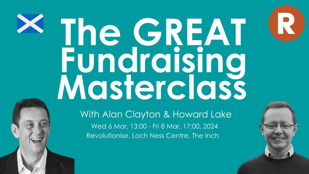 howardlake's tweet photo. If you are keen to grow your charity's fundraising and income at pace, do join Alan Clayton of @WeRevolutionise and me at the Great Fundraising Masterclass to find out how.

6-8 March 2024
The Inch, Loch Ness

https://t.co/BZoNE7a9ex https://t.co/IiqLishvdC