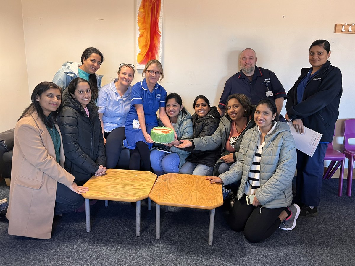 Lovely surprise this morning when group 21 of our internationally educated nurse dropped in with a cake to celebrate their one year anniversary- what an amazing group of nurses , we are very proud to have been involved in a small way in your journey. @ClaireCrane123 @StockportNHS