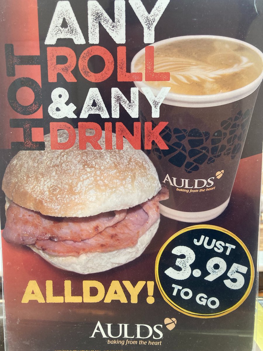 Aulds any hot roll &amp; any drink all day for £3.95! at Oak mall Greenock 
<a href="/AuldstheBakers/">Aulds the Bakers</a>