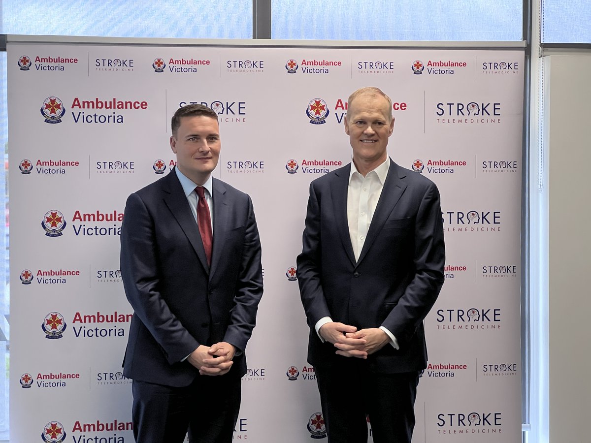 StrokeAus's tweet photo. Today we were proud to showcase our world-leading @VSTprogram service to special guests @wesstreeting the UK Shadow Secretary for Health and his team, and discuss how we deliver treatment to stroke patients no matter where they live @AmbulanceVic @strokefdn @MonashUni @TheFlorey https://t.co/CHAEPJ1XQ0