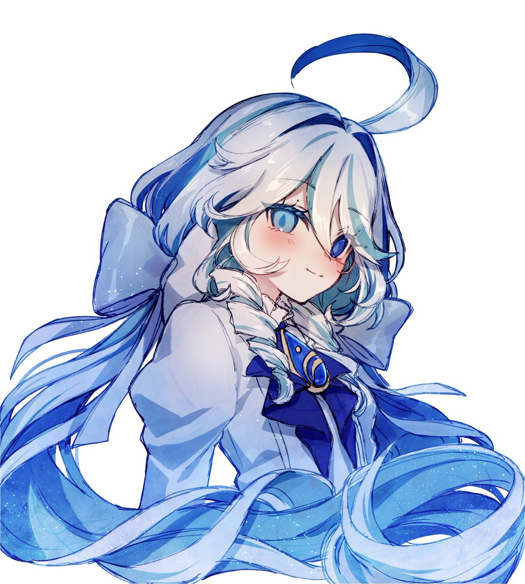 furina (genshin impact) 1girl solo blue eyes ahoge long hair smile white background  illustration images