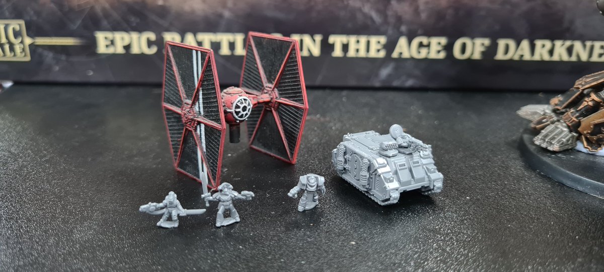 This exciting update is brought to you by the fact that Star Wars X-wing miniatures fit the new Legions Imperialis scale pretty dang well, do with this information what you will
#StarWars 
#LegionsImperialis 
#PaintingWarhammer 
#scalemodelling 
#epicscale