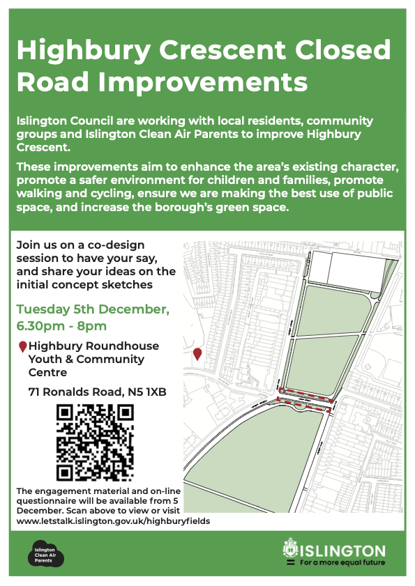 unitethefields's tweet photo. Update on the Highbury Fields car-free road:

Initial concept sketches will be shown at a meeting at Highbury Roundhouse on 5th December, 6:30-8pm.

Come along to share your thoughts and ideas!

The concepts and consultation will also be available online: https://t.co/fhOiPAHjNU https://t.co/gCcD7mnGSP