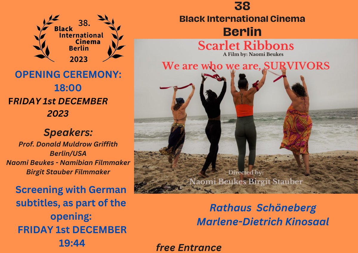This Friday, 1st December 2023 in #Berlin!!
#RathausSchöneberg #blackvoices #speakingup #womeninfilm #namibianwomen #againstgenderbaseviolence #timetospeakup #timetolisten #lesbianstories #lesbianfilms #blackstoriesmatter #blacklivesmatter #Blackinternationalcinemaberlin