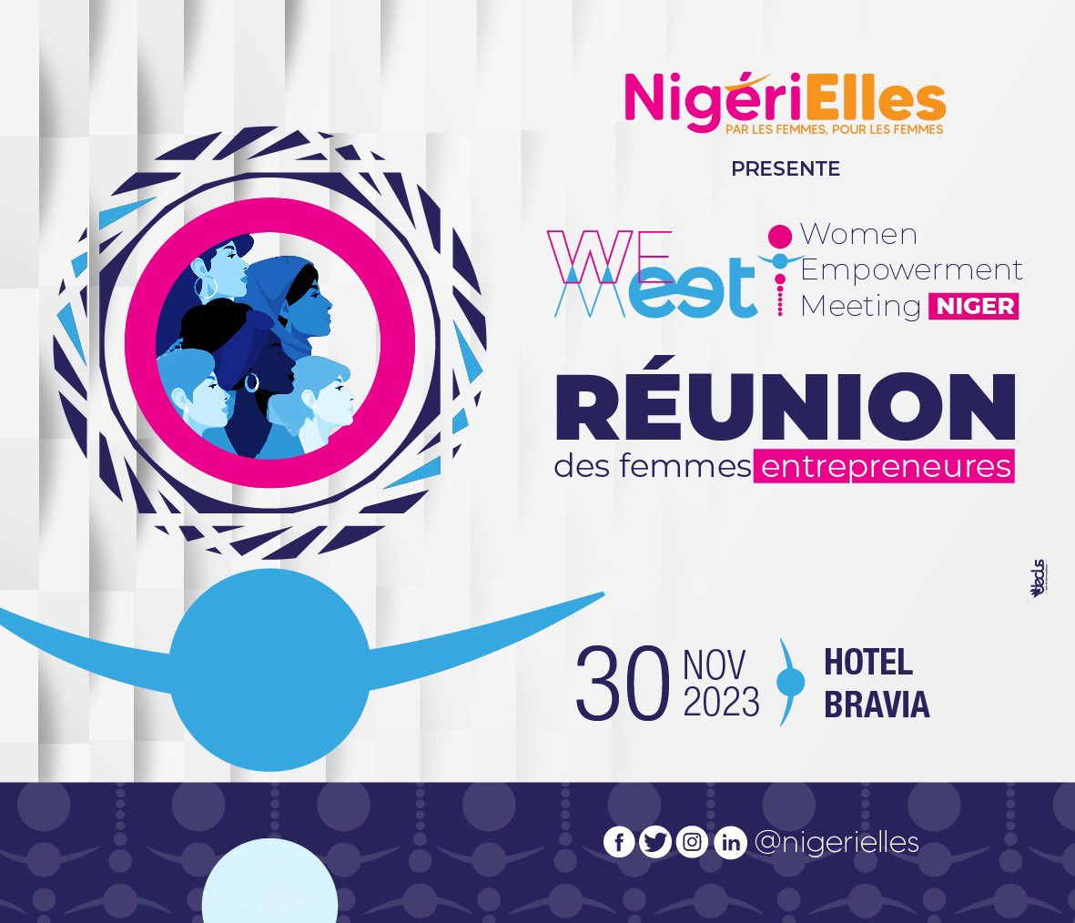 NigeriElles's tweet photo. Ce 30 Novembre 2023 à l'Hotel Bravia de Niamey, 15 femmes entrepreneures de divers secteurs d’activités au #Niger se réuniront de 9h à 17h pour débattre sur les défis de l’écosystème en ce temps de crise et trouver des solutions adaptées contribuer à l'essor économique du pays. https://t.co/5vhF6MLSt5
