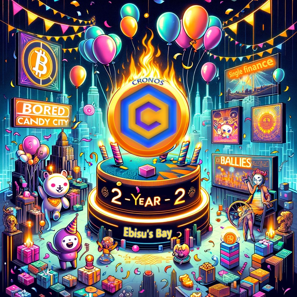 🎉🚀 Two Years Strong with Cronos! 🚀🎉 

November 2023 brings us the Cronos blockchain anniversary - 2 years of innovation! 🔥

Celebrating with exclusive dapp giveaways, the impactful CRO burn program, and exciting projects like <a href="/BalliesFriends/">BalliesFriends.cro</a> , <a href="/single_finance/">Single Finance</a> , <a href="/EbisusBay/">Ebisu's Bay | GameFi - NFT Market - DEX</a> ,