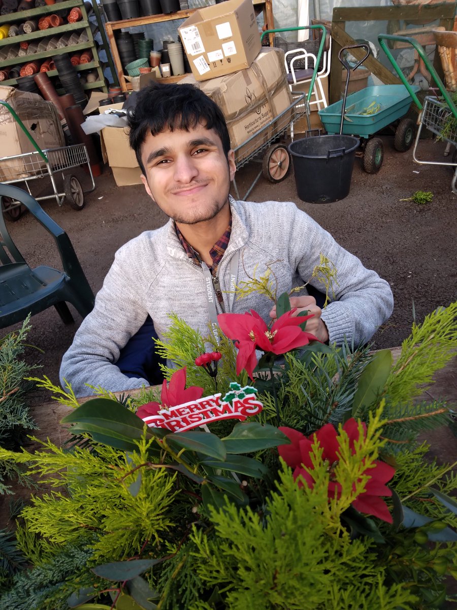 HerewardCollege's tweet photo. Transition to Employment students Abdul, Lewis and Rahul enjoyed a Christmas table decorating workshop yesterday, learning how to make Christmas bows and decorative berries. We are really grateful to Kings Hill Nurseries for allowing us to visit. 😀 https://t.co/PH3mHuXbxx
